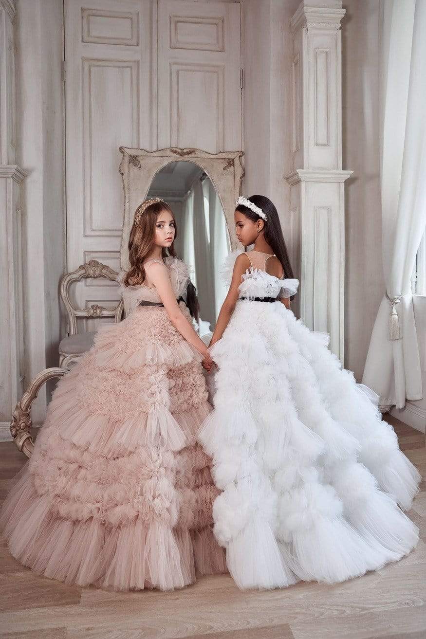 Pink Mini Quinceanera Dresses Ball Gown Strapless Tulle Ruffled Puffy Long Flower Girl Dresses For Weddings Mexican Charro Pageant Dresses Baby