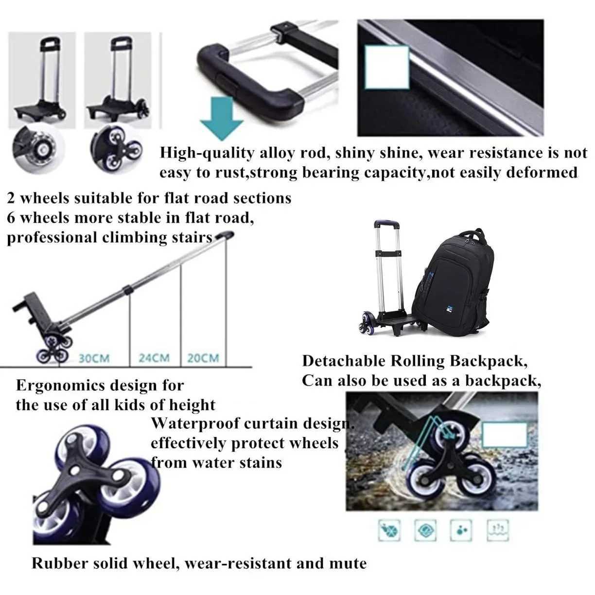 School Rolling Backpacks for Boys Big Capacity Wheeled Bag Trolley School Bags with Wheels Travel Luggage Kids Bookbag Mochil Y240820