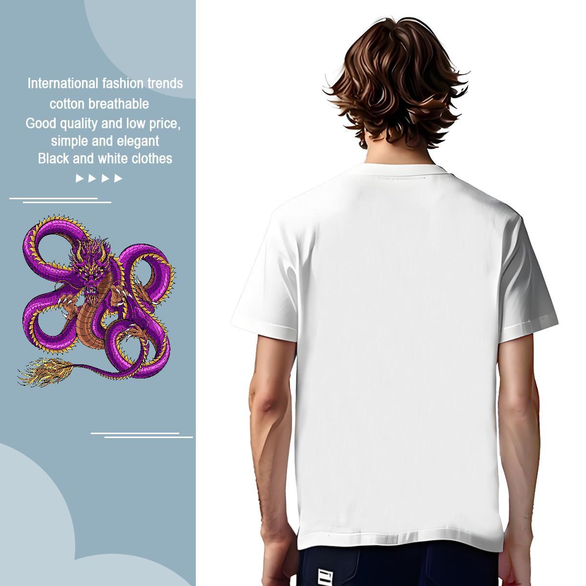 Man T Shirts 230g 100% Cotton dragon Beach Breathable Short Sleeve Anime Men Tshirts Fashion Design Loose Fit Tops Shirt