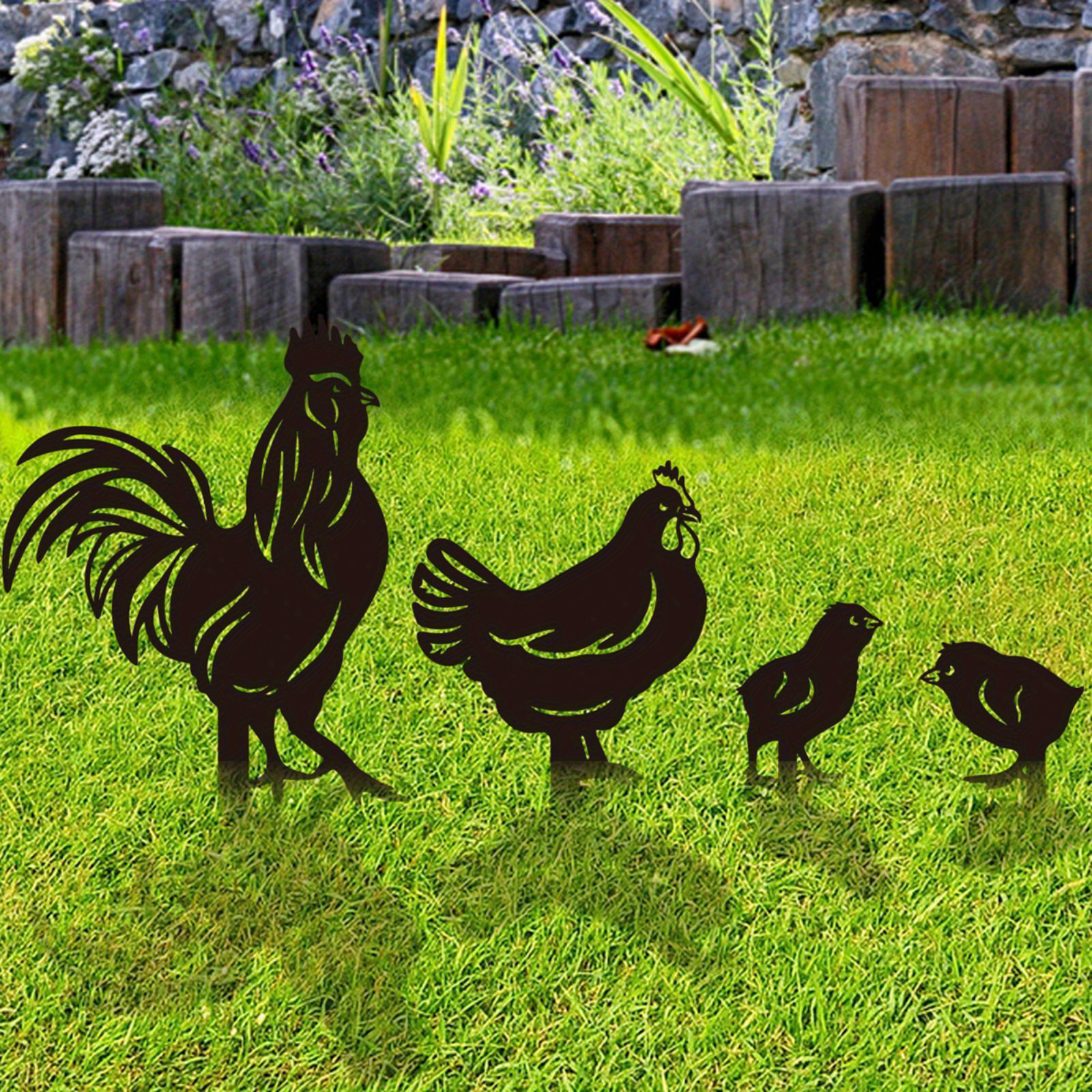 Metal Black Chicken Home Garden Decorations Animals Garden Decor Metal Garden Art