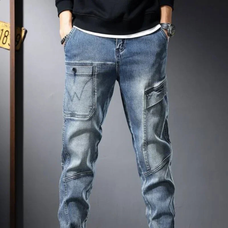 Trousers Harem Spliced Male Cowboy Pants Jeans for Men Cargo Harajuku Baggy Stacked Buggy Summer Original Denim Korean Style Xs 240819
