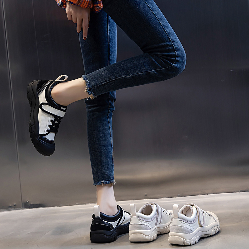 Ddmysports Autumn New Genuine Leather Sports Versatile Tall Canvas Little White Thick Soles Casual Dad Shoes Women S OUTDOOR