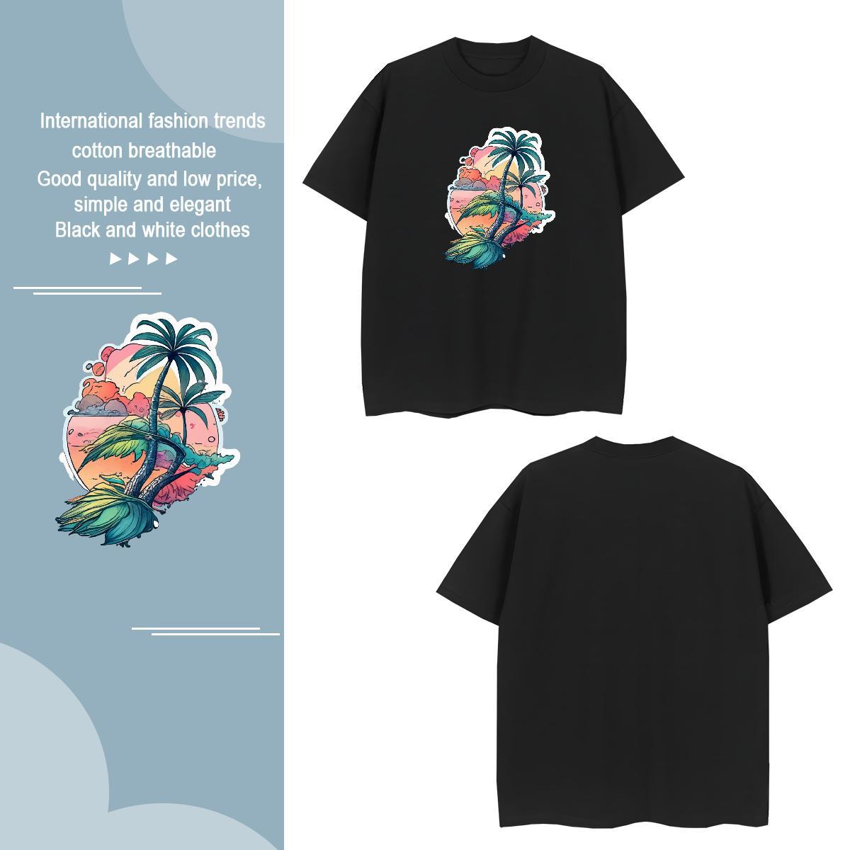 Loose beach 230g 100% Cotton Men Tops Tees Street Crew Neck T Shirt For Man 2024 Designer Cartoon Printing L-4XL Tops Shirt