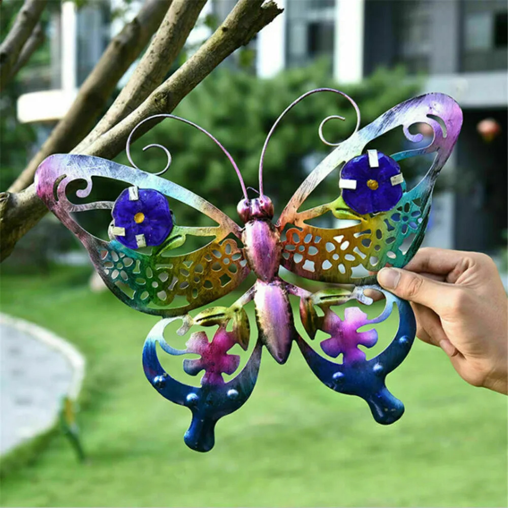 1PC Colorful 3D Metal ButterflyMermaid Decor Hollow Out Butterfly Garden Large Decorative Wall Art Fence Sculpture Ornament 240819
