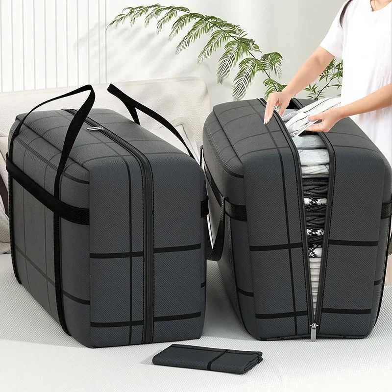 Large Capacity Folding Storage Bag Super Load-bearing Black Thickening Storage Bags Portable Handheld Dustproof Luggage Bag CL240820