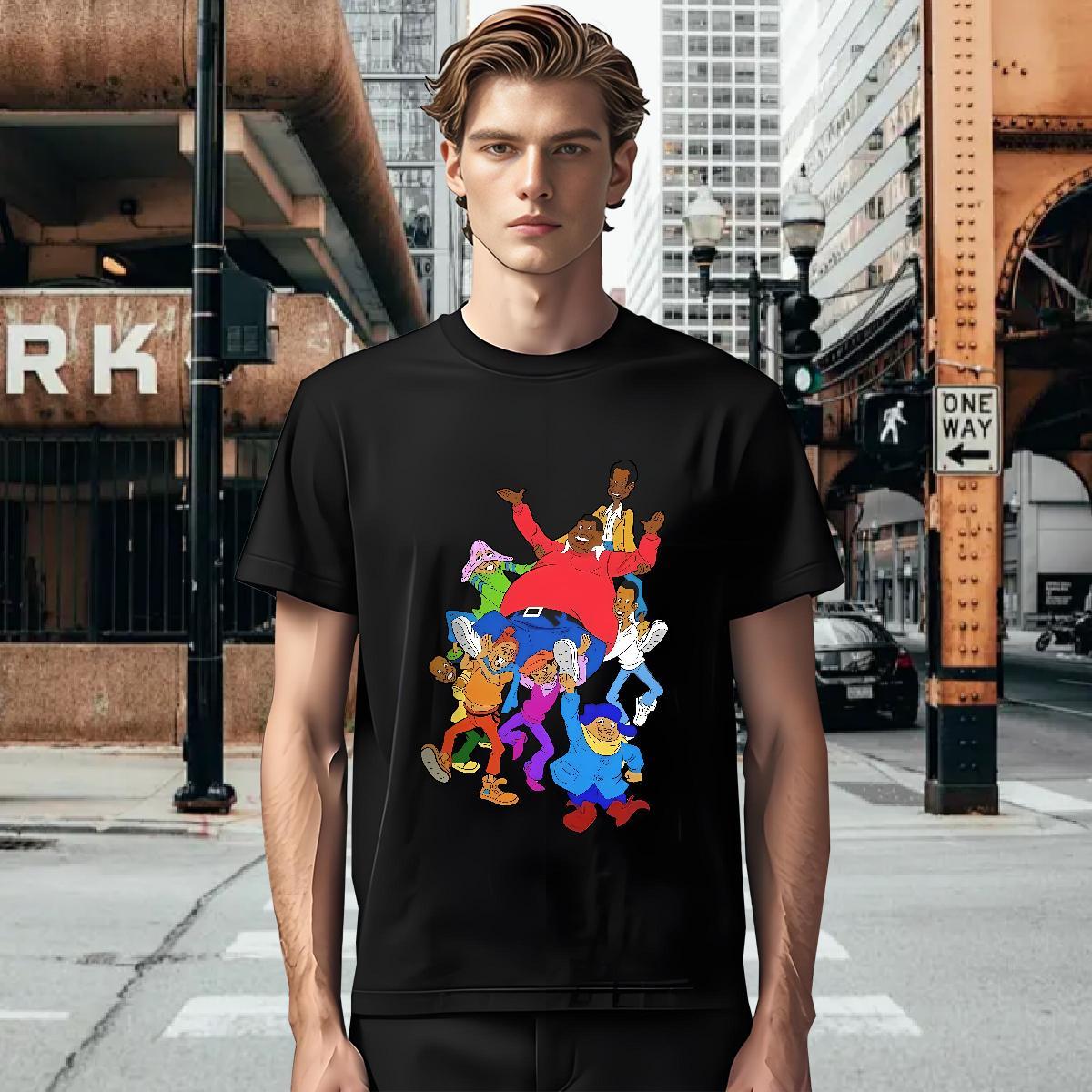 T shirt 230g 100% Cotton cartoon Daily Outfit Breathable Crew Neck Plus Size Cartoon Men Tops Tees Fashion Unisex Tee Shirt