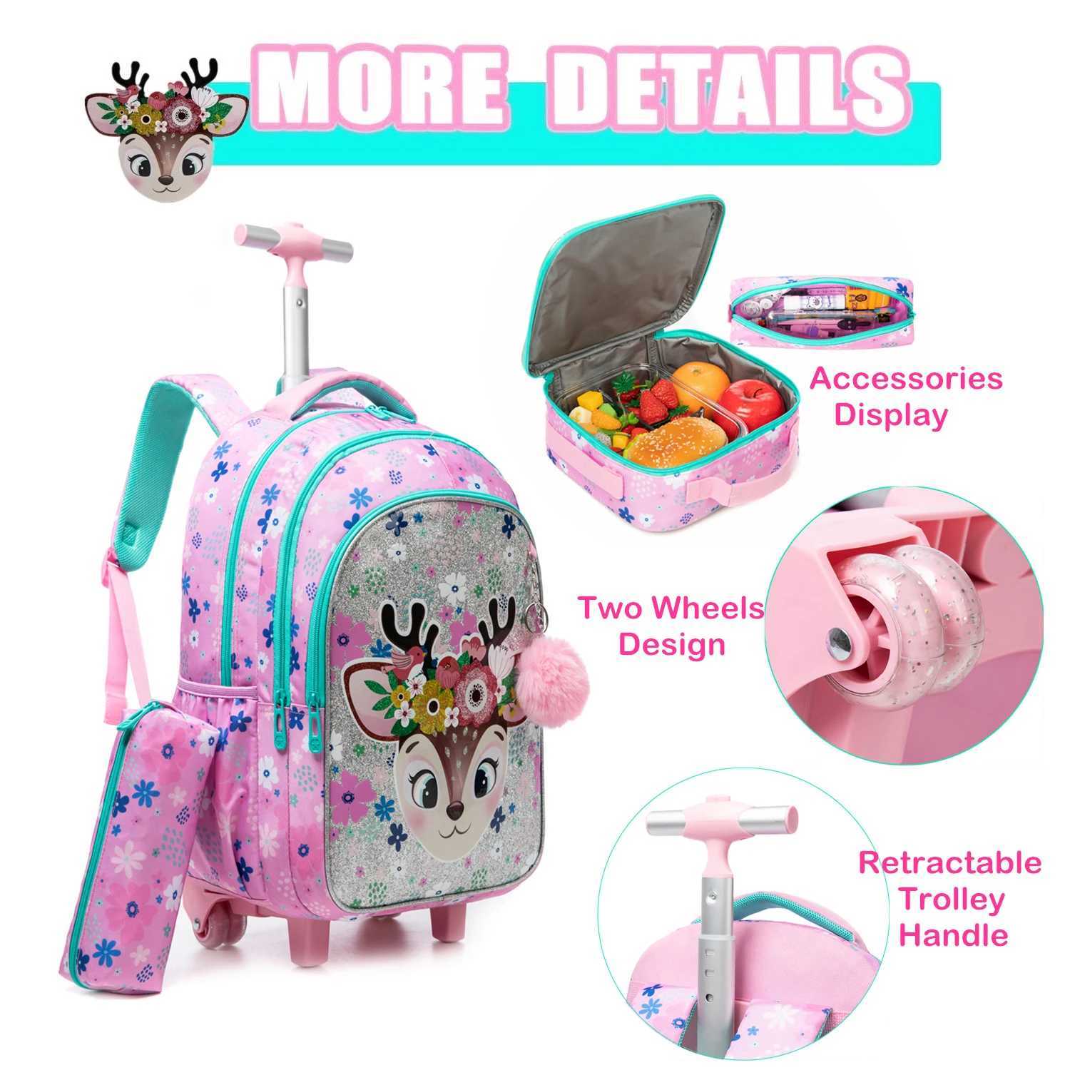 3PCS School Backpacks for Children School Wheeled Backpack for Girl Boys School Bag with Wheels Trolley Luggage Elementary Bag Y240820