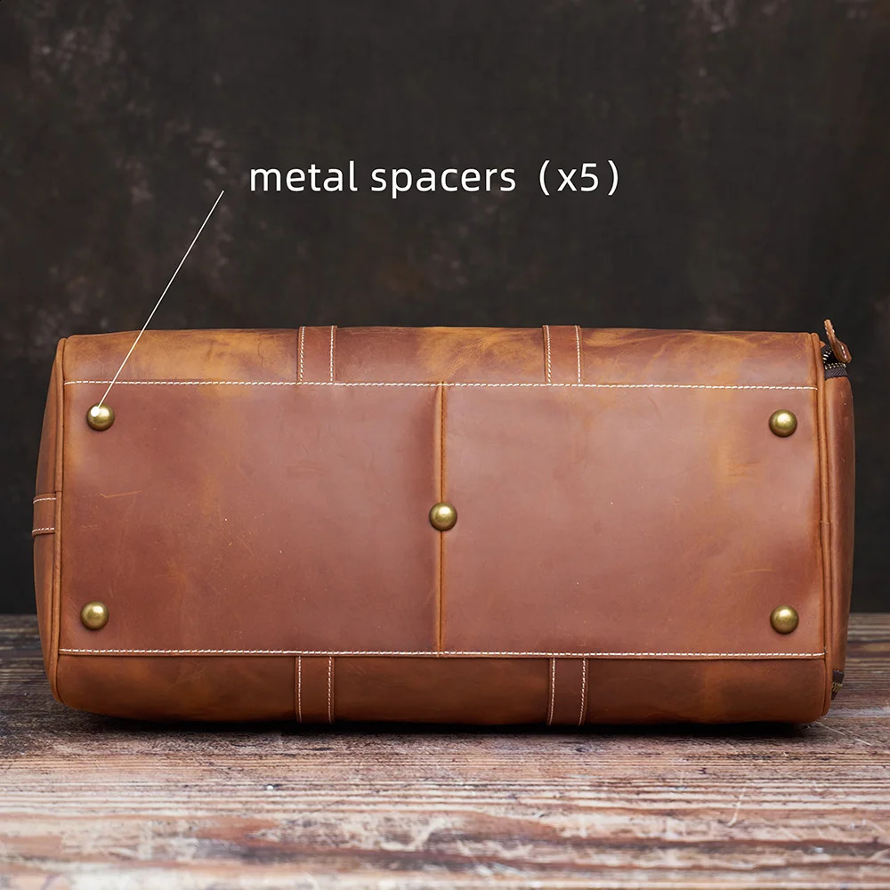 Vintage Mens Travel Bag Genuine Leather Hand Luggage Boston Duffle Large Capacity Shoulder For 16 Inch Laptop NUPUGOO 240819ZYl