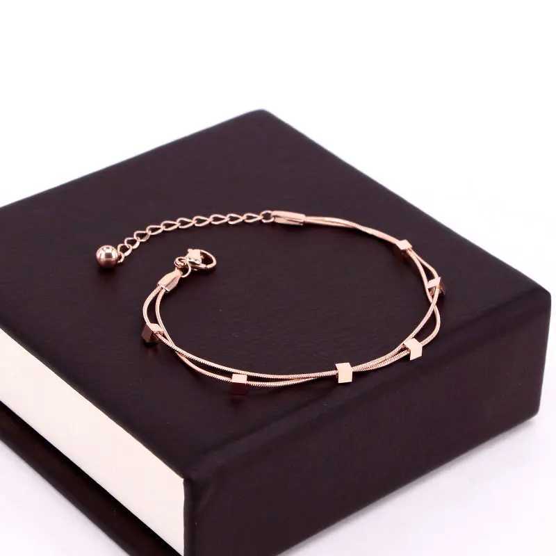 New Design Double Snake Bone Chain 6 Cubes Ankle Stainless Steel Gold Ankle Gift Jewelry Wholesale for Women and Girls W240815