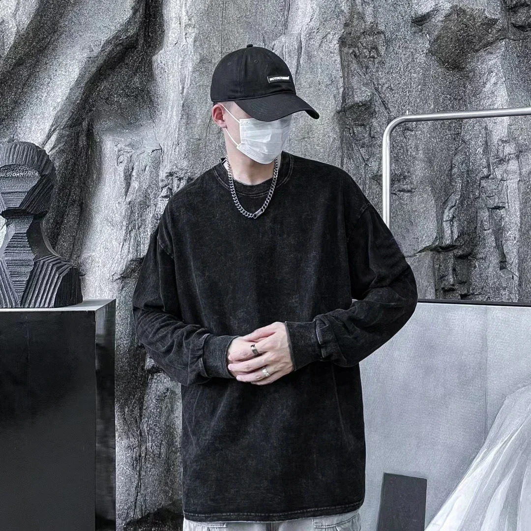 Vintage Washed Long Sleeve Pullover Men Women Oversized Hoodies Retro Cotton Casual Sweatshirts Handsome Hip Hop Streetwear 240820