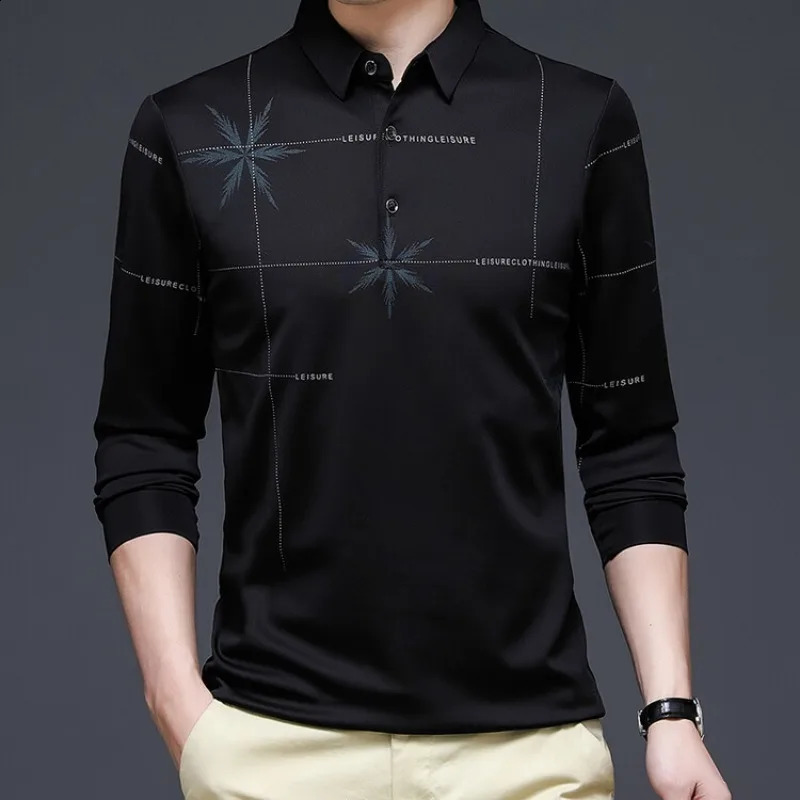 Autumn Long Sleeved T-shirt POLO Printed Casual Fashion Mens Striped Loose Thin Trendy Shirt Arrivals Men 240820