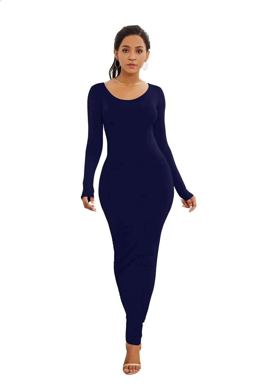Long Dress Women Sexy Maxi Party Dress Casual Long Sleeve Solid Bodycon Dress High Stretch Slim Vestidos 240819