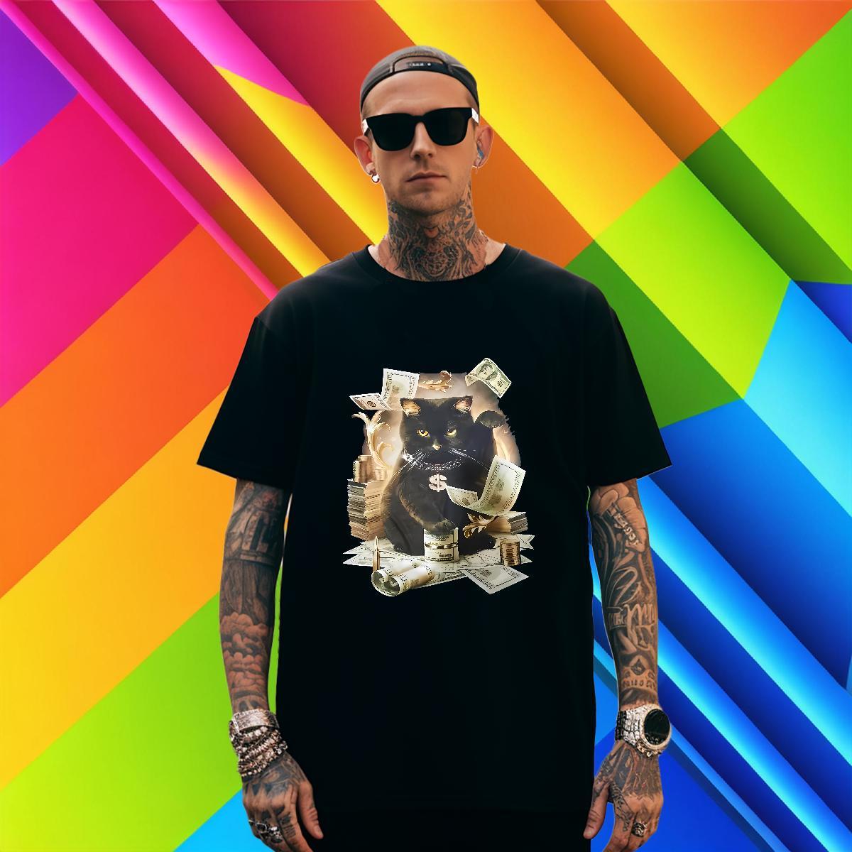 Soft T-Shirts cat Breathable Short Sleeve Casual Daily Wear Skull 100% Cotton 230g Men Tees Classic Clothings