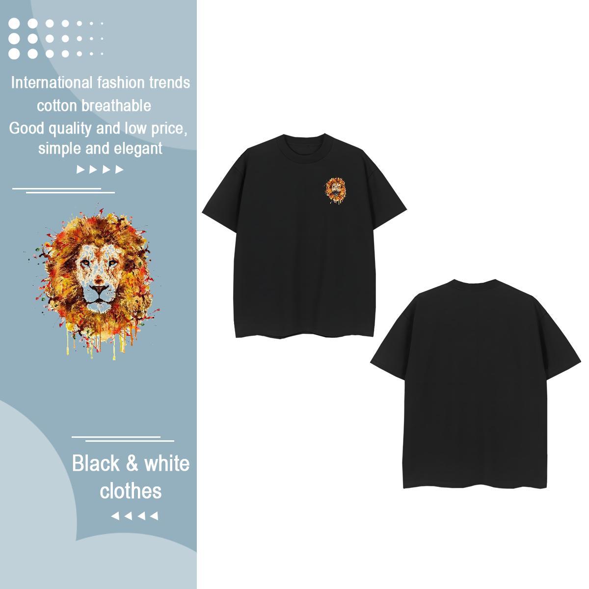 2024 Men Clothes T-Shirt lion Summer Casual 230g 100% Cotton Polos Breathable Short Sleeve Cool T Shirts Men Customized