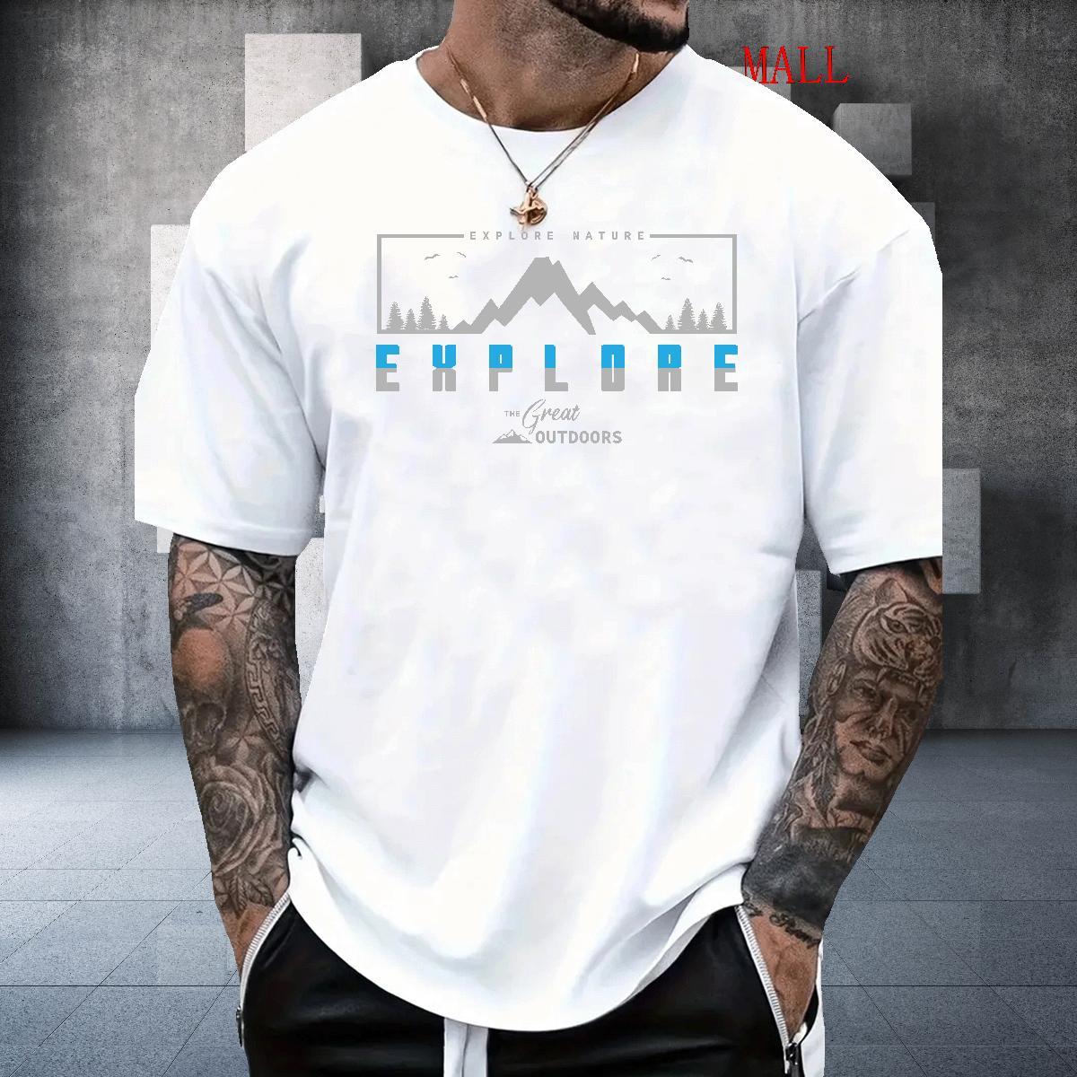 Popular Men Tops Tees Sports Casual 230g Cotton Oversized Crew Neck mountains T-Shirts for Men New Clothes