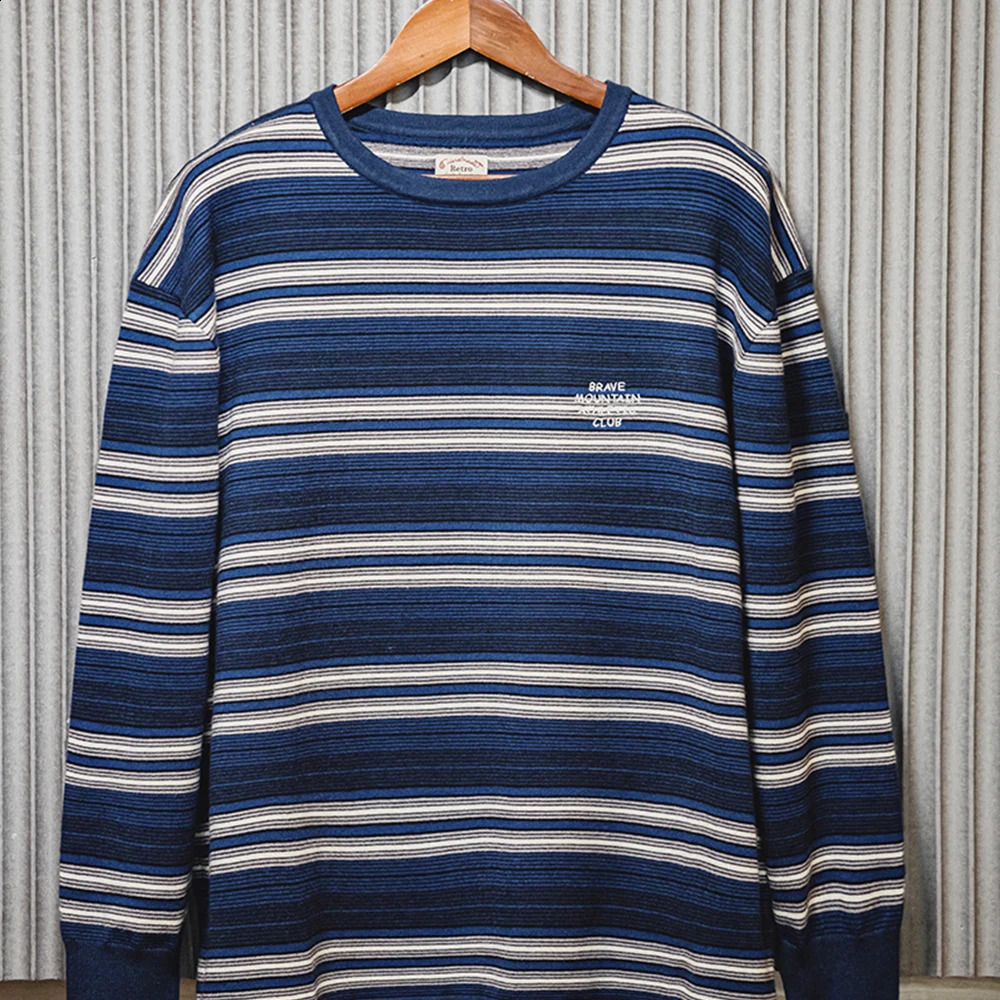 Maden Casual Contrasting Color Striped Knitwear Cityboy O-Neck Long Sleeve T-shirt Breathable Comfortable Spring Autumn Clothes 240820