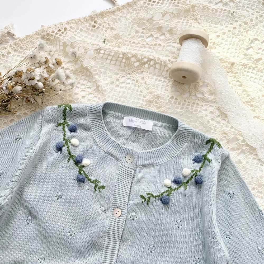 Baby Girls Cardigan With Hand Embroidery Toddler Knitted Top Kids Air Conditioning Clothes 2-7YXJ240819