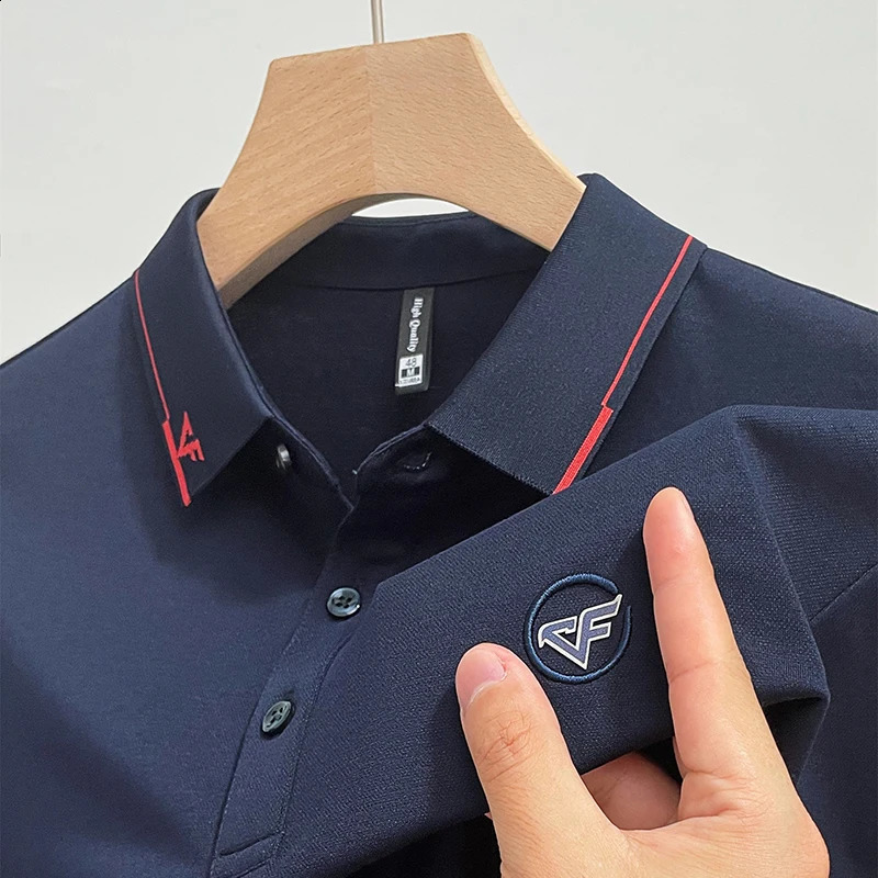 Trend Mens Polo Shirt Spring Lapel Embroidery Print Long Sleeve Korean Fashion Business Anti Wrinkle Versatile Clothing 240820