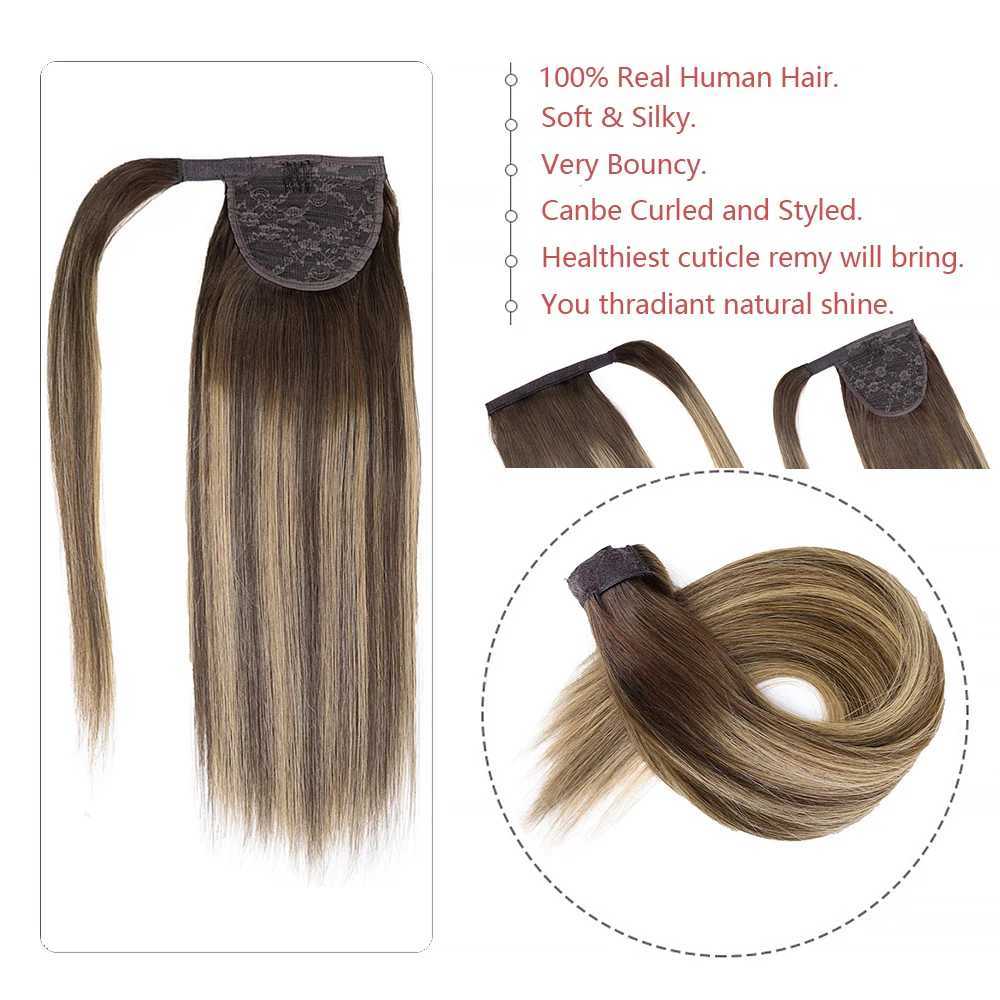 Ponytail on hair extension Remy hair Highlight Ombre ponytail on human hair extension for female magic wrap around 14 to 22 inches W240817