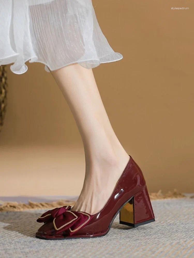 Dress Shoes Pumps On Heeled Mary Jane Red Ladies Summer Footwear For Women 2024 Gothic Square Toe High Heels Japanese Style Lolita E A