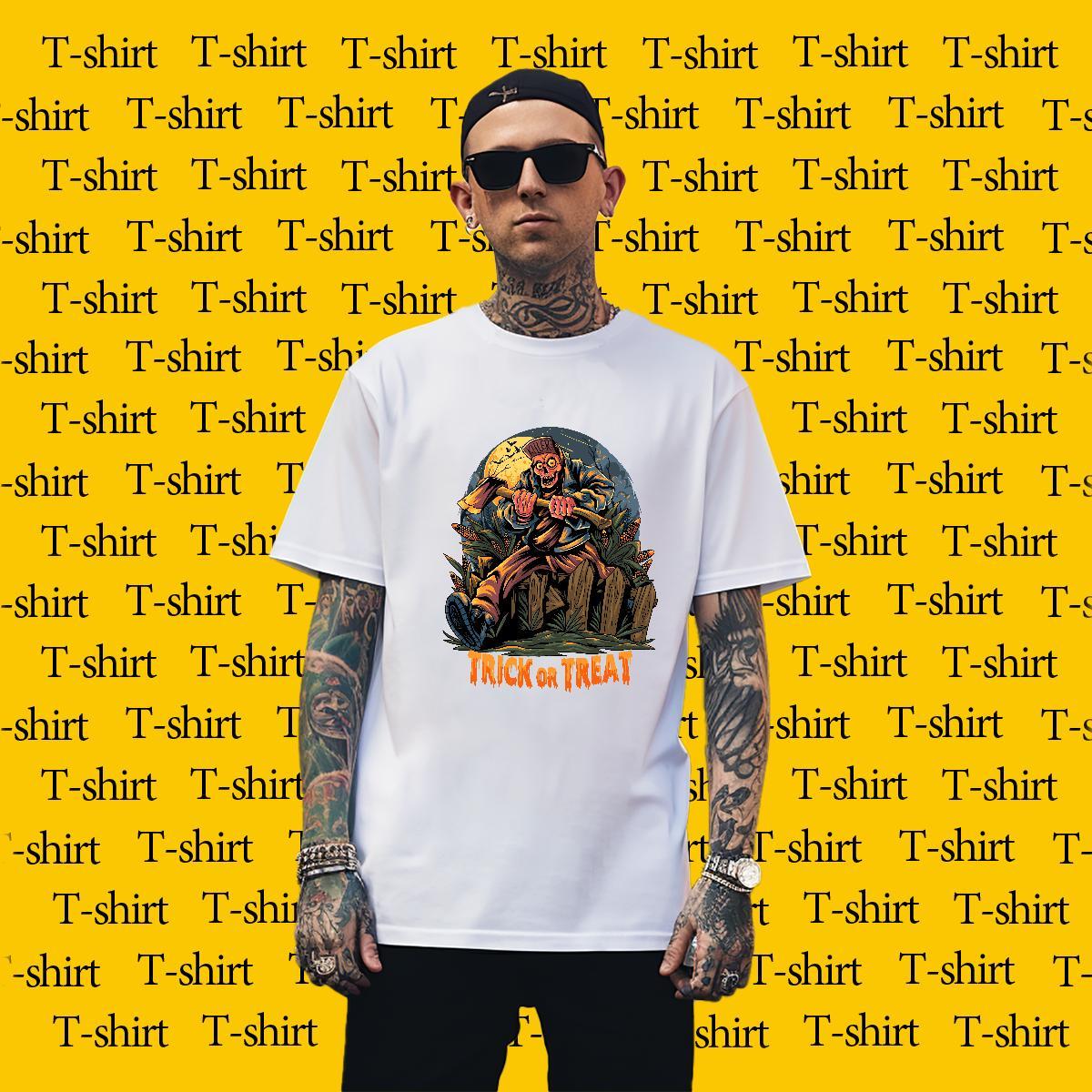 Unisex T Shirt For Man halloween Breathable Short Sleeve Outdoor Custom Print Plus Size 230g Cotton Men Tees Fashion Design Clothes
