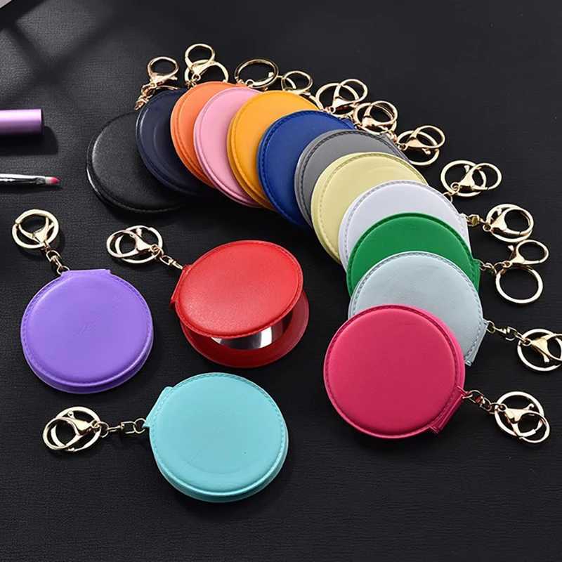 1Pcs Makeup Mirror Pu Small Round Keychain Double-Sided Folding Mirror Furry Ball Mirror Pendant Gifts Travel Accessories Y240819