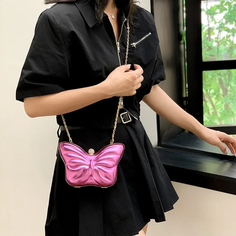 Ladies Bags on Sale 2023 Fashion n Butterfly Solid PU Leather Chains Summer Mini Decoration Versatile Shoulder Bag 240819