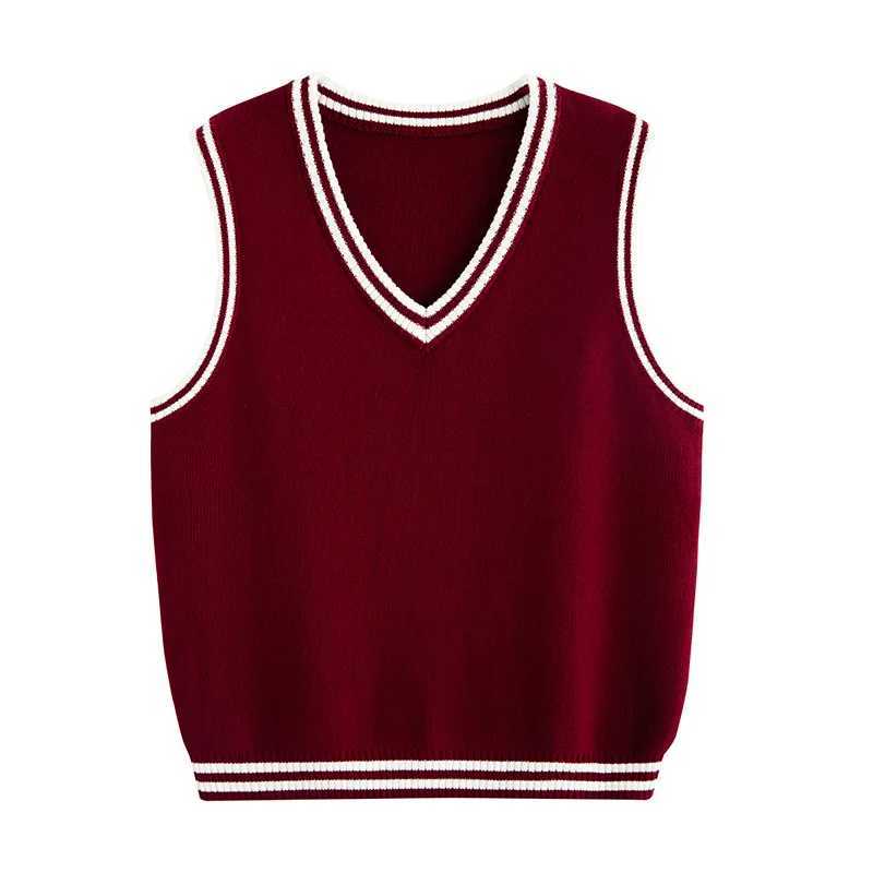 Preppy Style Knitted Vest for Kids Casual Classic School Knitwear Teen Child V-Neck Sweater Pullovers Tops Boys Girls WaistcoatsXJ240819