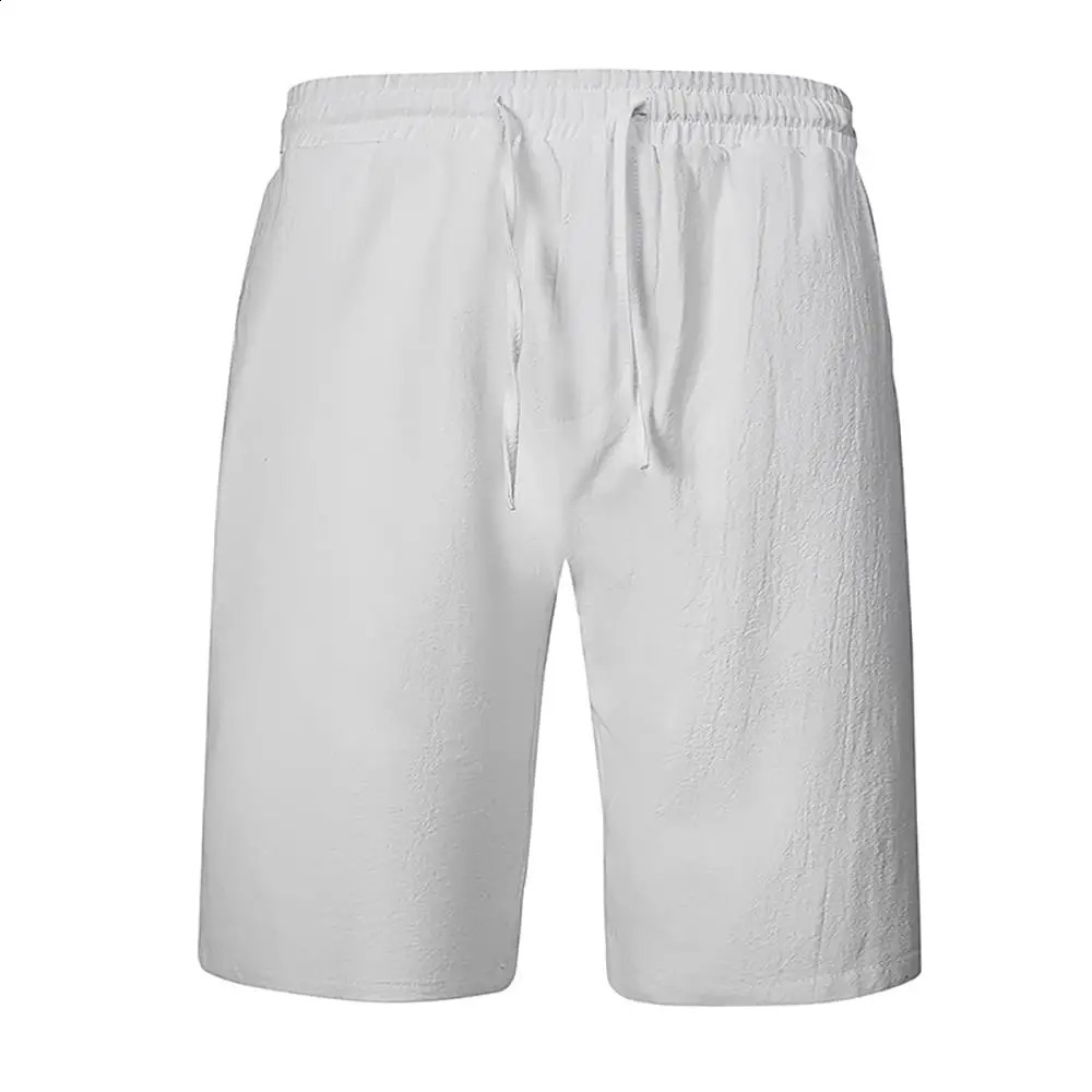 Cotton linen shorts mens five point sports breathable simple pants summer thin casual solid color elastic 240819