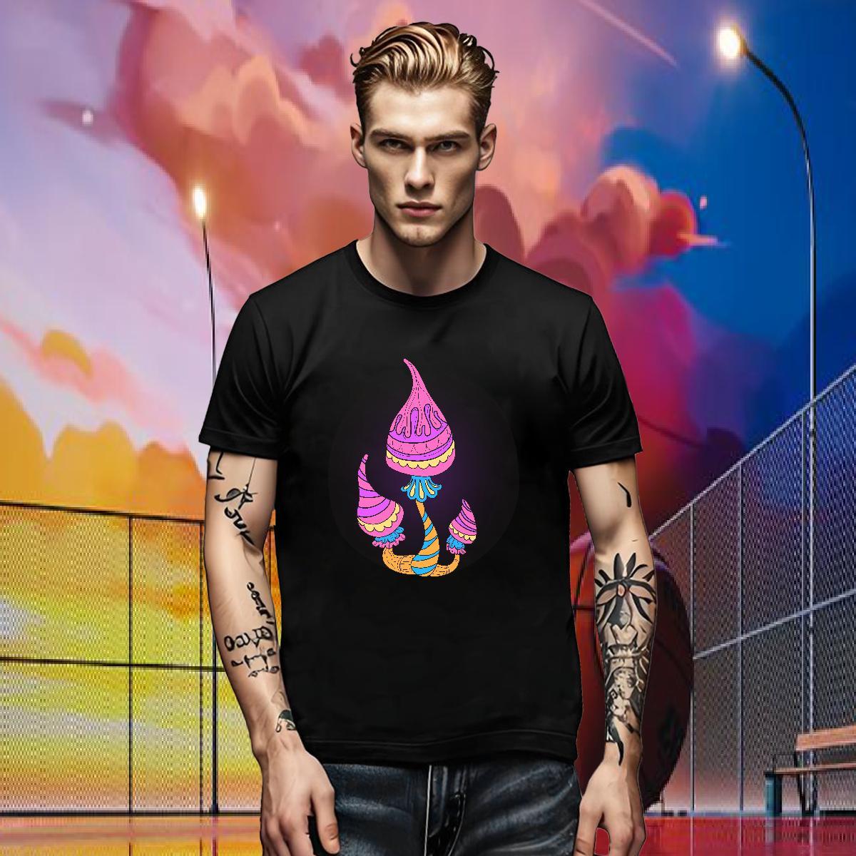 Fashion New Men Tops Tees mushroom Hip Hop 230g Cotton Tshirts Breathable Cool T shirt White Plus Size