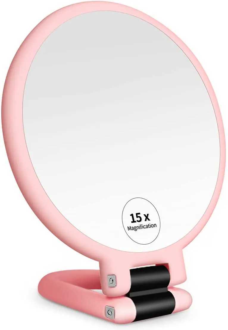 Magnifying Handheld Mirror Travel Folding Hand Held MirrorDouble Sided Pedestal Makeup Mirror with 1/2/5/10/15x Magnification Y240819