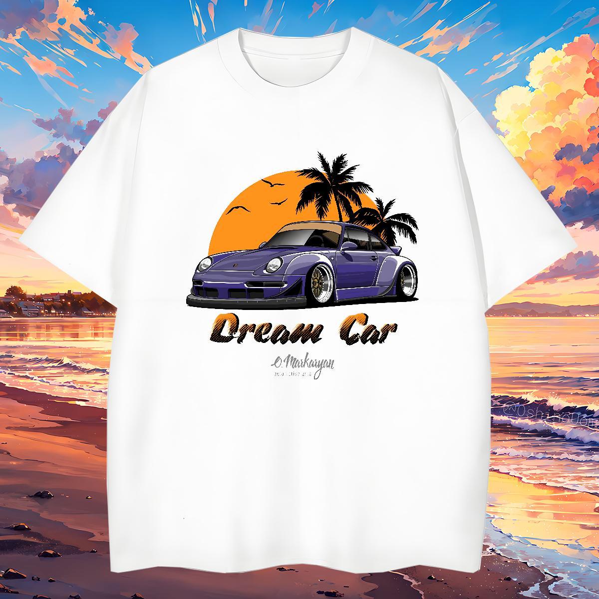 Loose Fit car 230g 100% Cotton Tshirts High Street Hip Hop O Neck Short Sleeves T shirt Fashion Designer Customized Print Polos