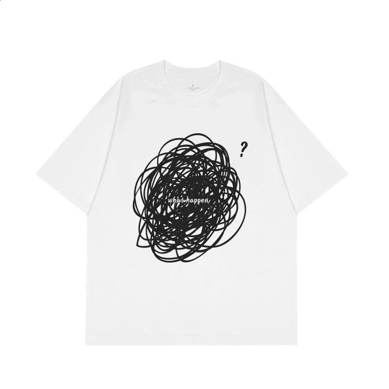 American Messy Graffiti Hand-painted Thread Ball Short Sleeved Top Women Loose Niche Fun Street Gothic Oversized Couple T-shirt 240819