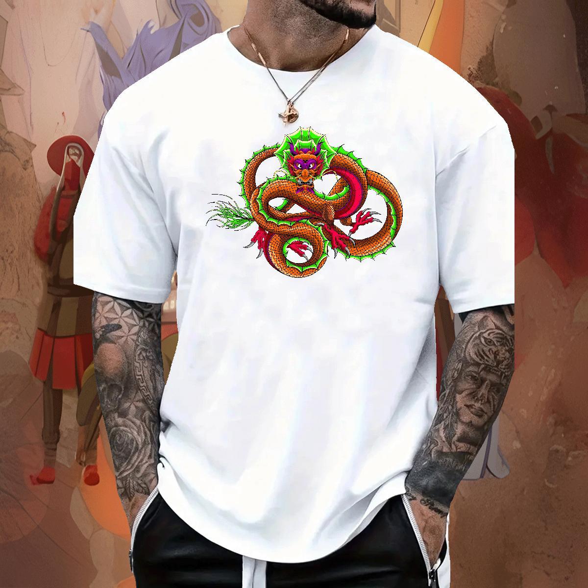 Free Shipping Tshirts Anime Printing Street 230g 100% Cotton Oversized Breathable Short Sleeve dragon Man T Shirts Classic Casual Tees