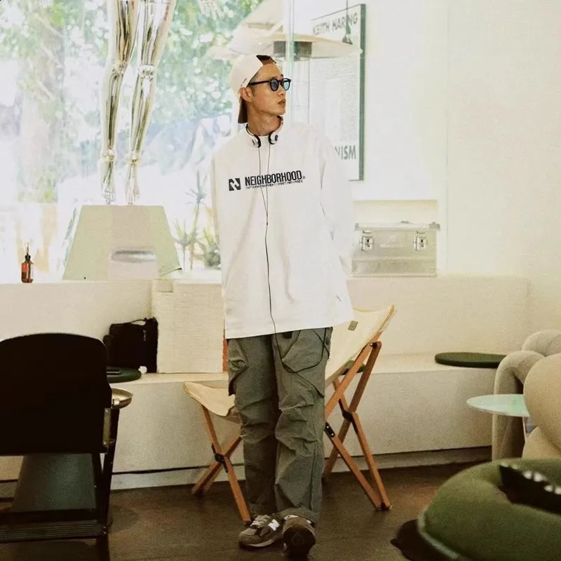 NEIGHBORHOOD NBHD letter printed men women heavyweight cotton round neck casual long sleeved T-shirt TX1040 240820