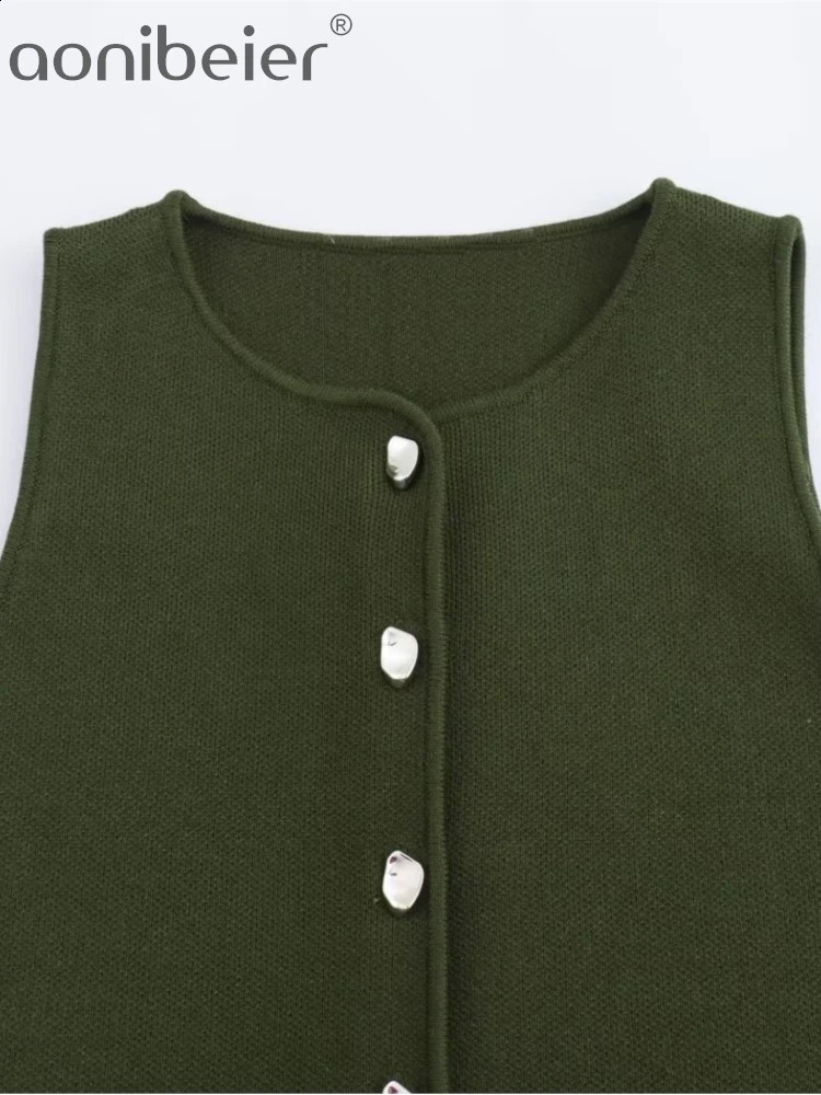 Aonibeier 3color knitted womens vest Traf autumn sleeveless single chest ultrathin cardigan Y2K crop top 240819