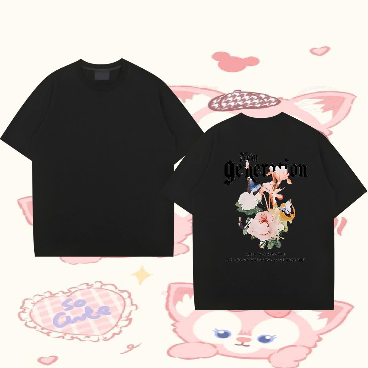 DIY Men Tees flower Sports Casual 230g Cotton Tees Shirts Breathable Crew Neck High Quality T Shirts Men DIY Anime