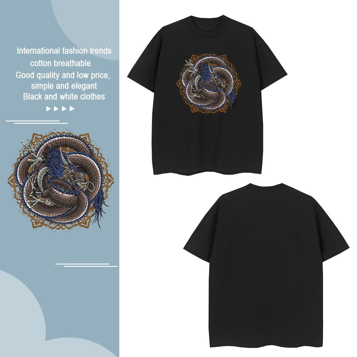 T Shirts Men 230g Cotton dragon Daily Outfit Breathable Crew Neck Oversized 3XL 4XL Men Tshirts 2024 Summer Cool Tees