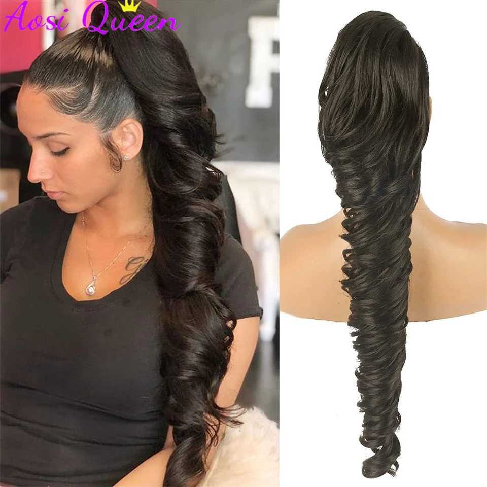 Synthetic ponytail with long curly hair large wavy brushed ponytail long hair high-temperature silk ponytail W240817