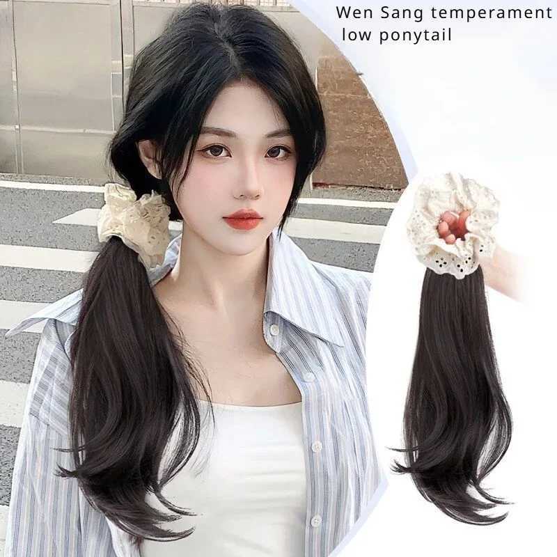 Womens lace ponytail imitation hair side tie high and low ponytail new lace side hair tie style pear roll W240817