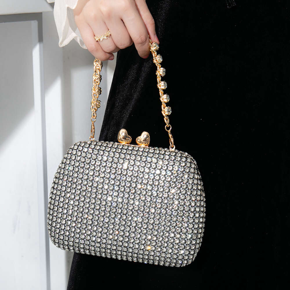 2024 new diamond studded fashionable and elegant banquet dress handmade rhinestone bag, shiny hand-held bag