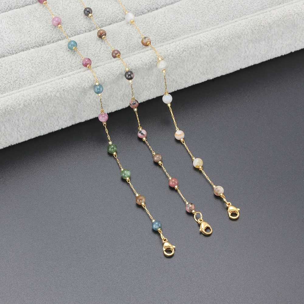 Natural stone crystal bead necklace womens stainless steel womens gold beach foot jewelry W240815