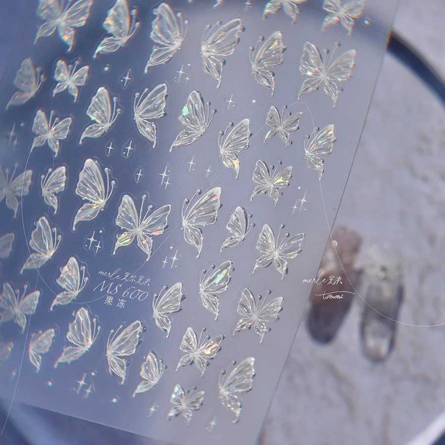1pcs 5D Glitter Butterfly Nail Stickers Kawaii Aurora Butterfly Nail Art Charms Decorations Decals DIY Manicure Adhesive SliderXJ240814