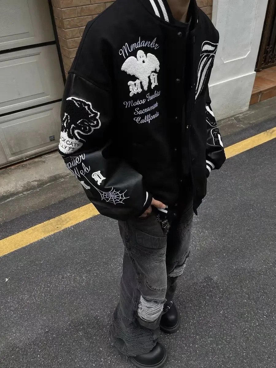 America Y2K Retro Street Embroidered Baseball Jacket for Men and Women Fashionable Couples Loose 240809
