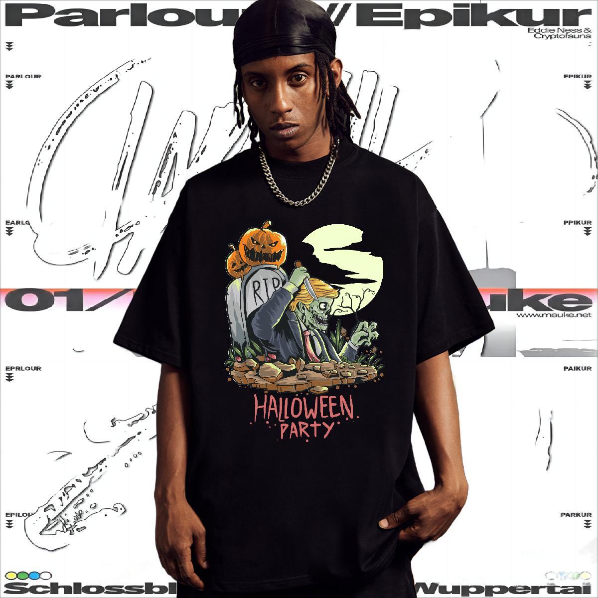 Cool T-Shirts halloween Breathable Crew Neck Casual Daily Wear Cartoon Print 230g Pure Cotton Couples T Shirts Fashion New Tee Shirt