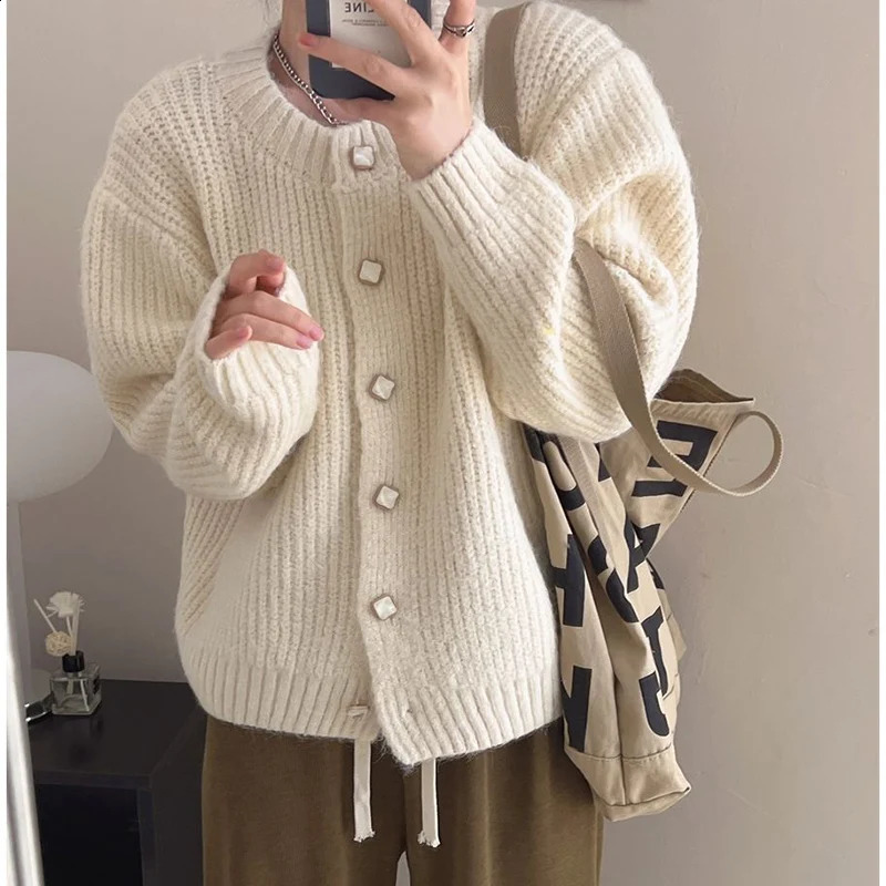 Womens clothing Korean fashion loose sweater jacket autumn casual simple fully matched knitted cardigan 240819