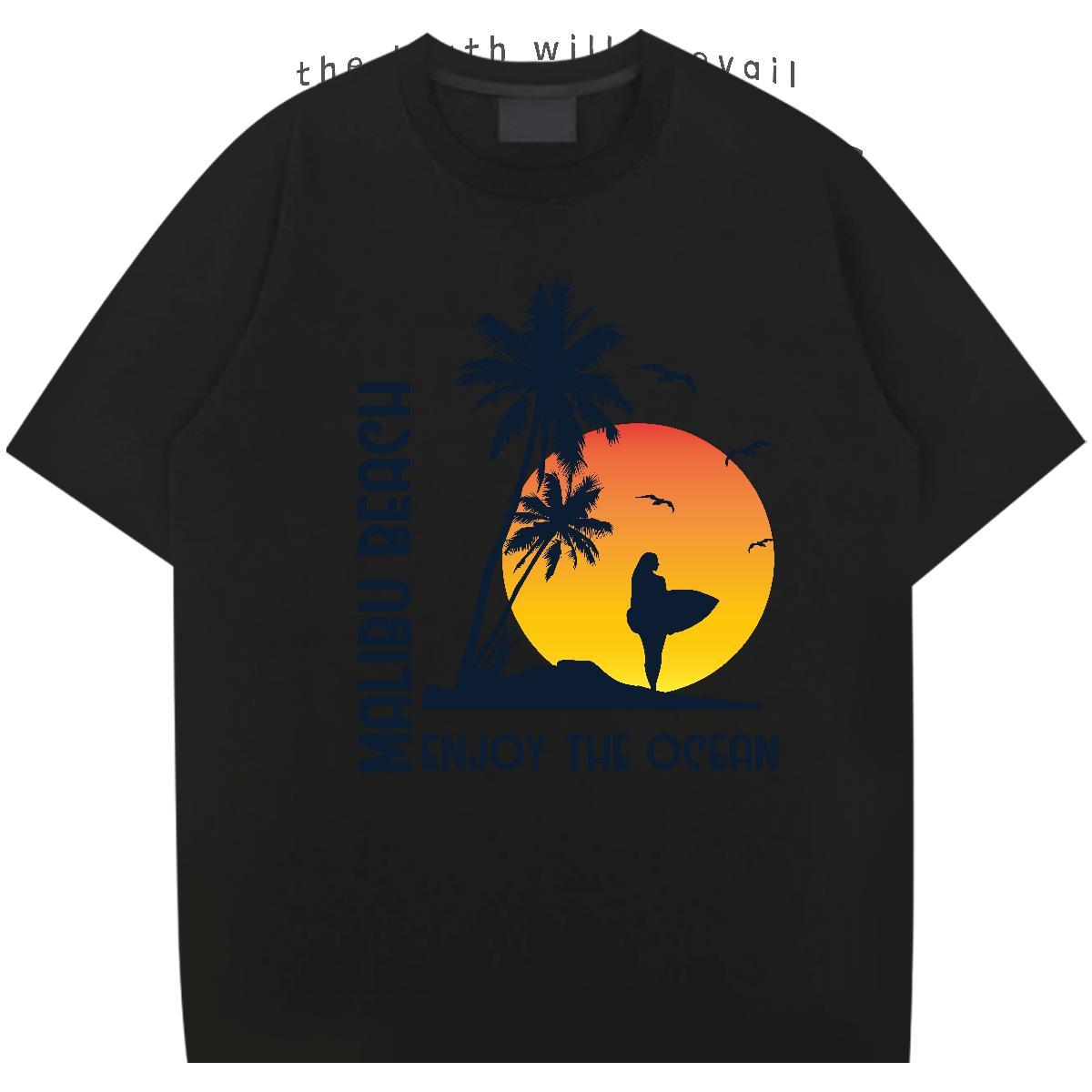 Cool Design wave 230g Pure Cotton Tshirt for Man Woman Summer Casual Crew Neck T Shirt For Man Designer Black White Tops