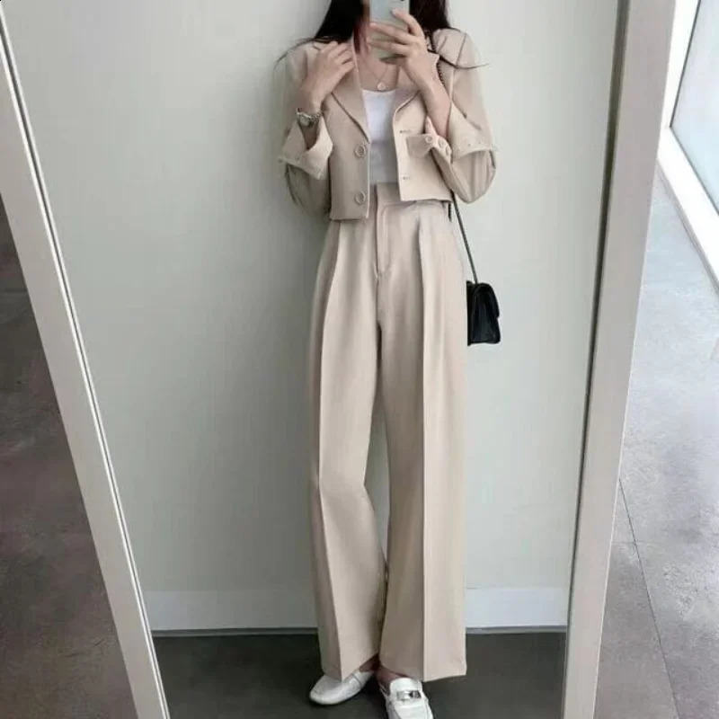 3 Pieces Women Western Pants Sets Spring Autumn Solid Korean Clothing Simple Long Sleeve Cardigan Coat Fashion Femal Casual Suit 240819
