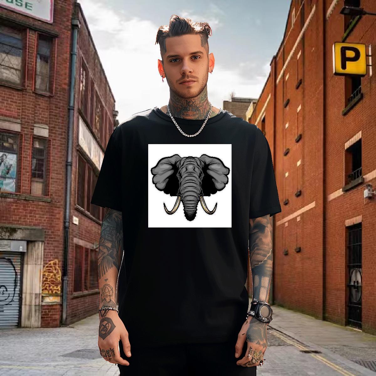 Loose Fit Men T Shirts elephant Breathable Crew Neck Spring Summer Oversized 230g 100% Cotton Men Tshirts Brand Tops Tees