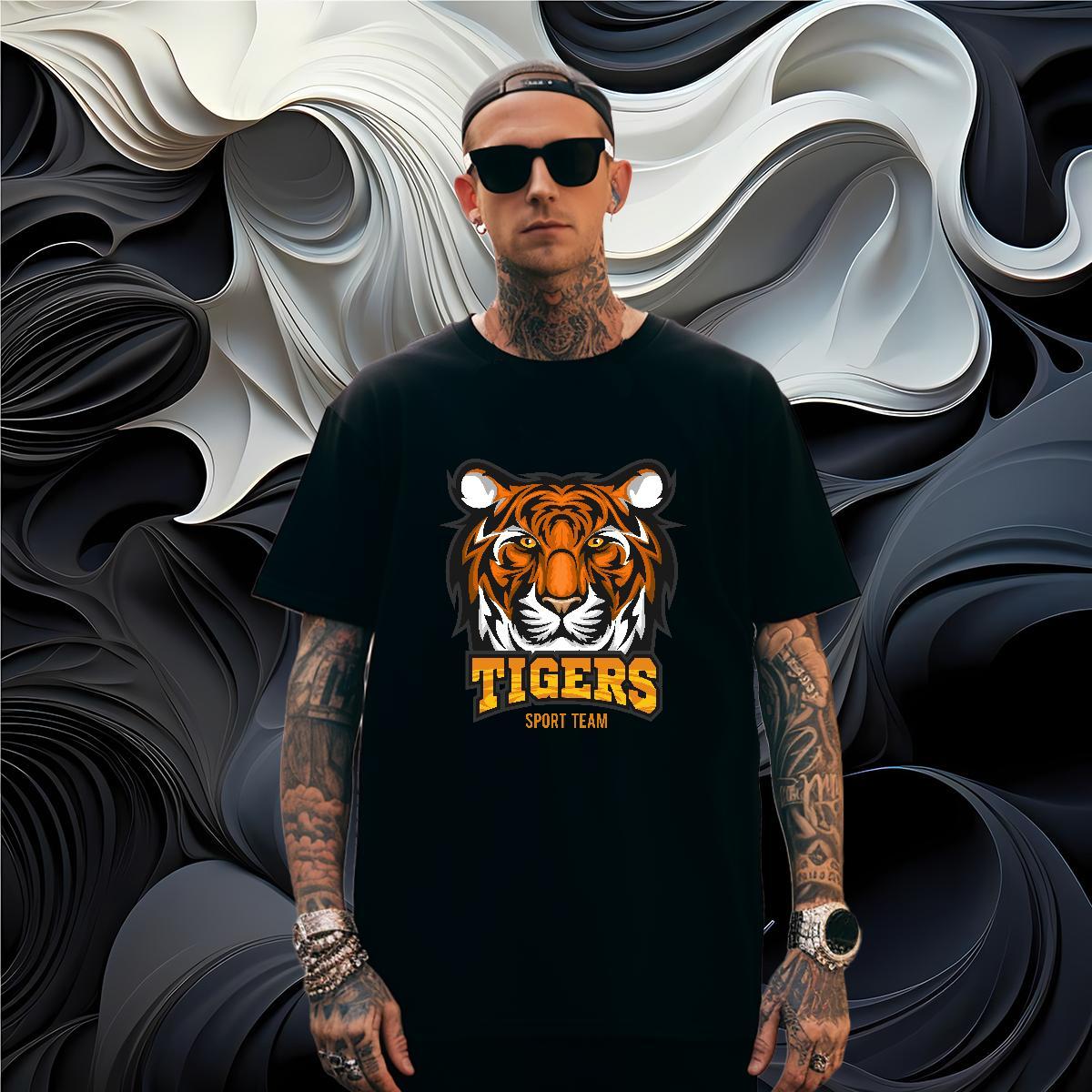 Unisex Man T Shirts tiger Breathable Short Sleeve Street wear Hip Hop Custom Cartoon 230g 100% Cotton Men Tshirts 2024 Summer Tops